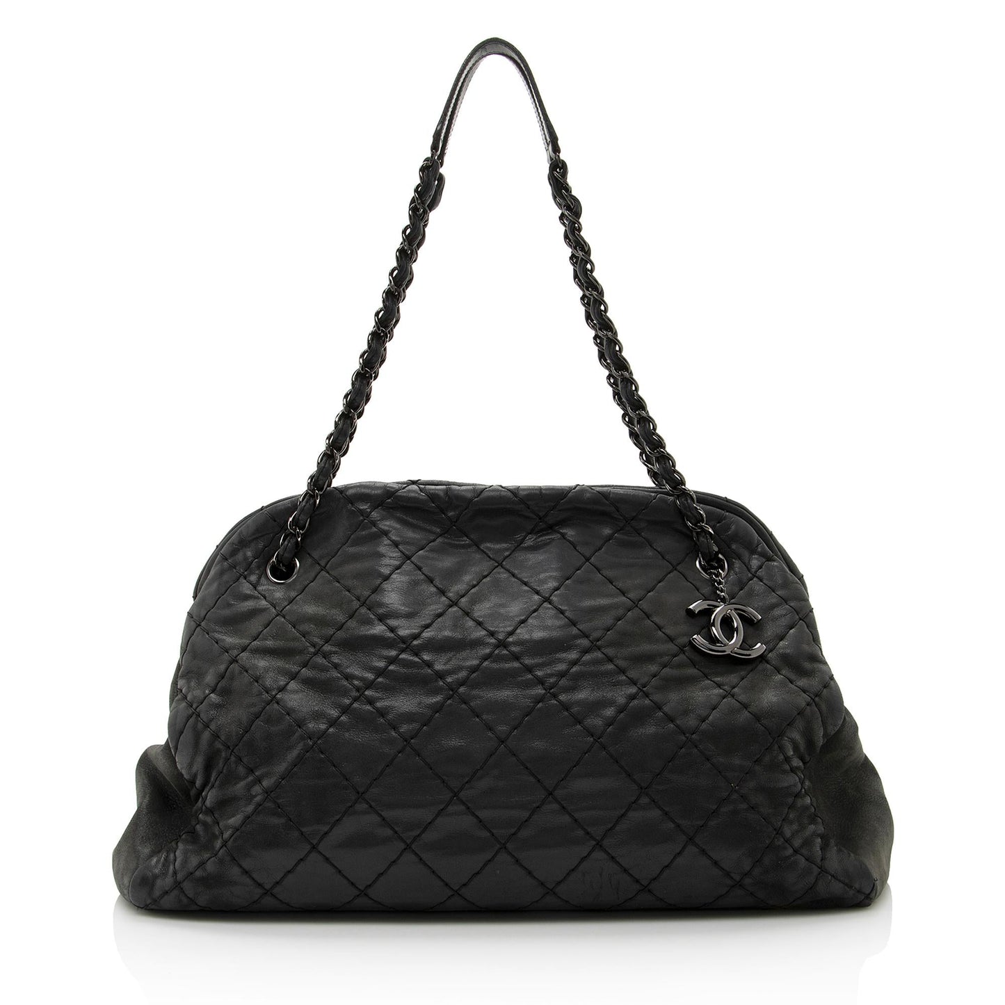 Chanel Distressed Calfskin Just Mademoiselle XL Bowler Bag (SHF-22552)