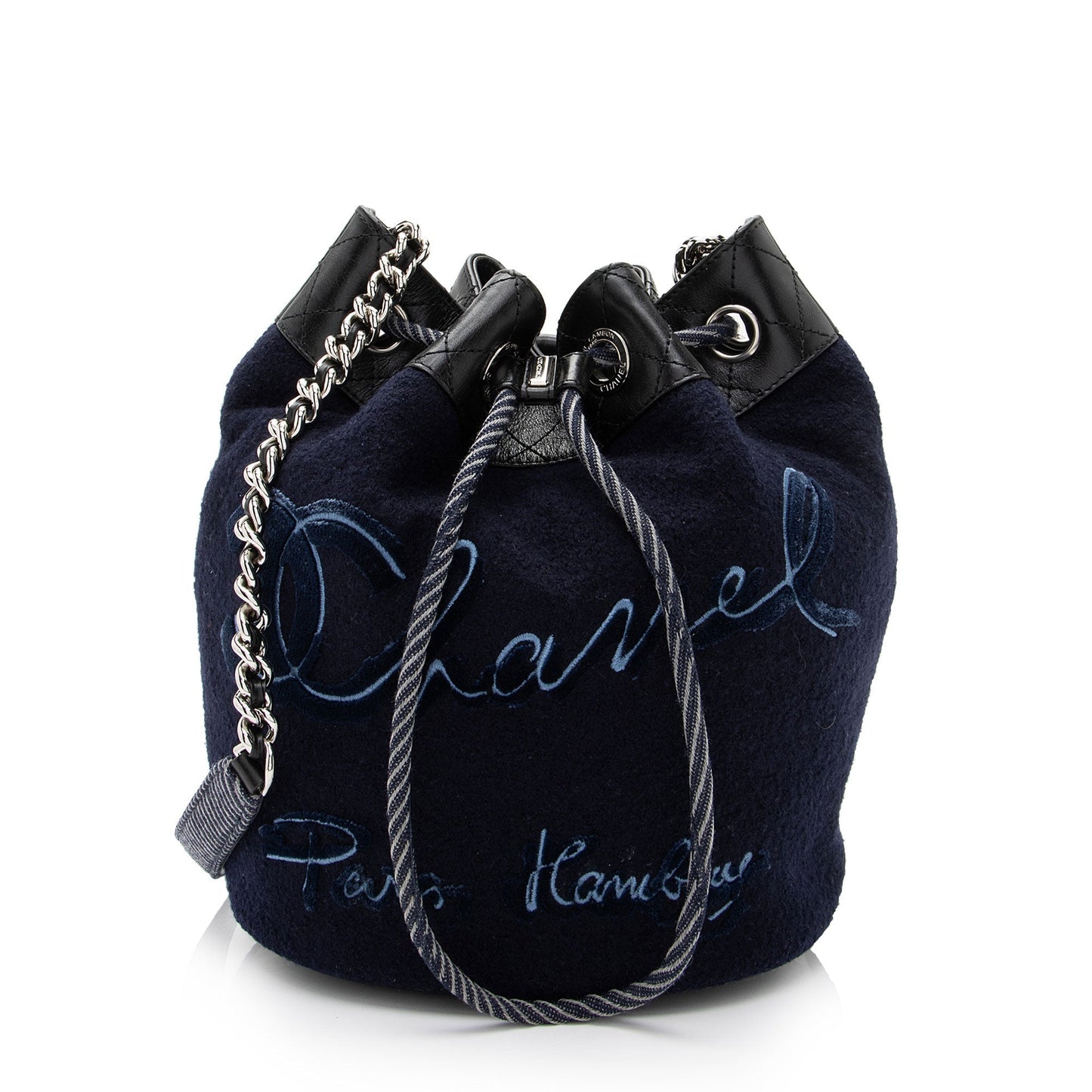 Chanel Embroidered Wool Paris-Hamburg Drawstring Bucket Bag (SHF-NGxLpf)