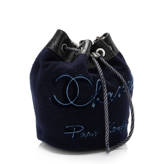 Chanel Embroidered Wool Paris-Hamburg Drawstring Bucket Bag (SHF-NGxLpf)