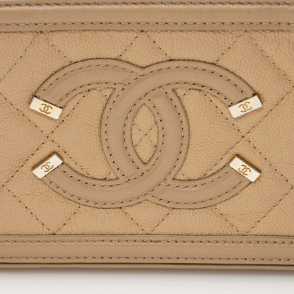 Chanel Grained Calfskin CC Filigree Clutch with Chain (SHF-22656)