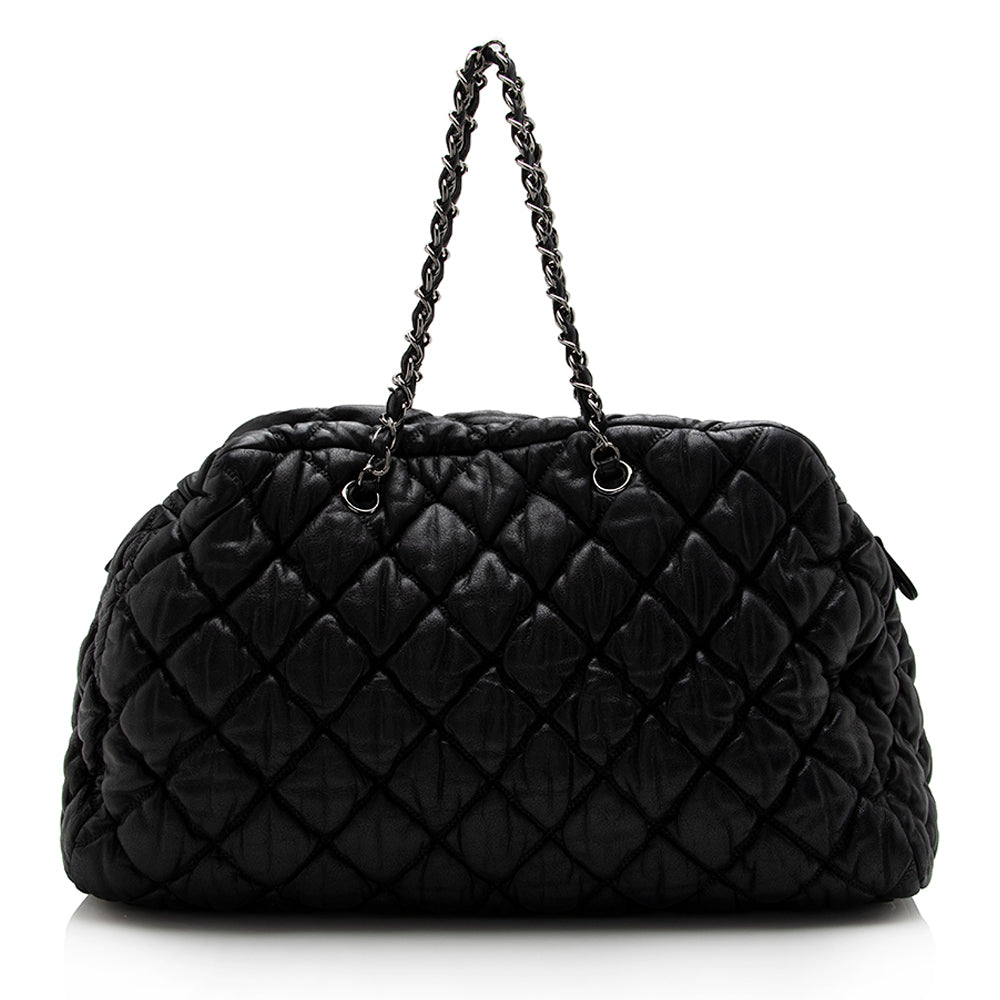 Chanel Lambskin Bubble Quilt Bowler Satchel (SHF-15686)