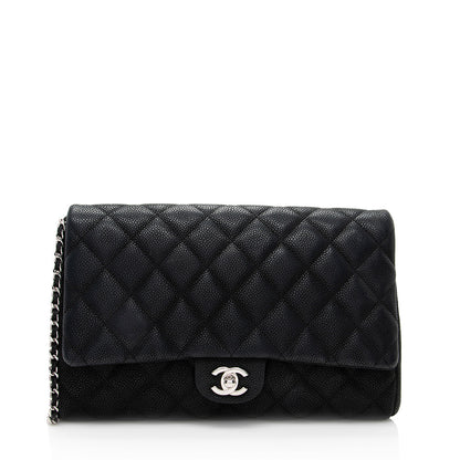 Chanel Matte Caviar Leather Chain Flap Clutch Bag (SHF-19570)