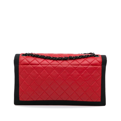 Chanel Medium Quilted Lambskin Grosgrain Two Tone Flap Bag (SHG-Il4DRA)