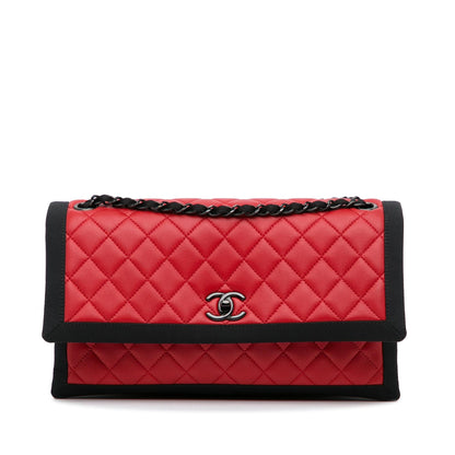 Chanel Medium Quilted Lambskin Grosgrain Two Tone Flap Bag (SHG-Il4DRA)