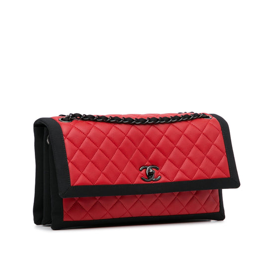 Chanel Medium Quilted Lambskin Grosgrain Two Tone Flap Bag (SHG-Il4DRA)