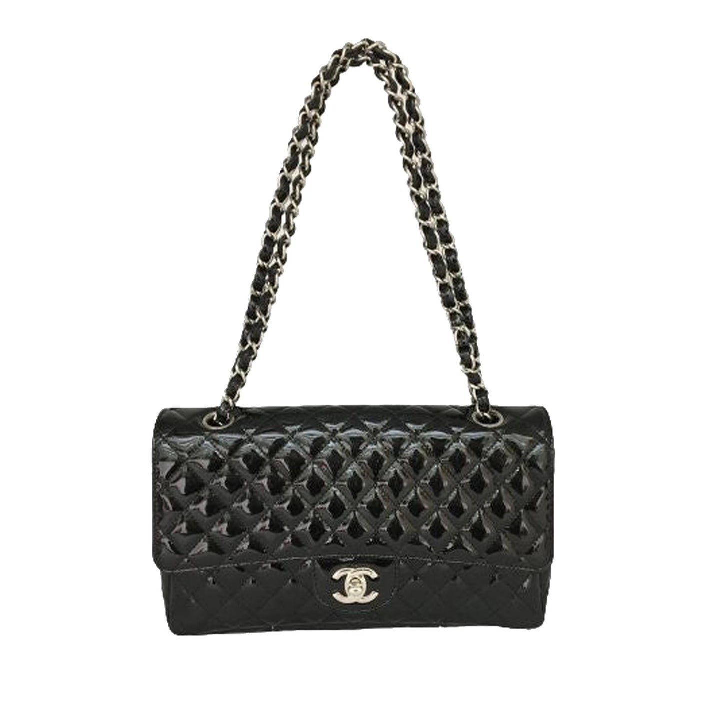 Chanel Medium Secret Label Patent Leather Flap Bag (SHG-34789)