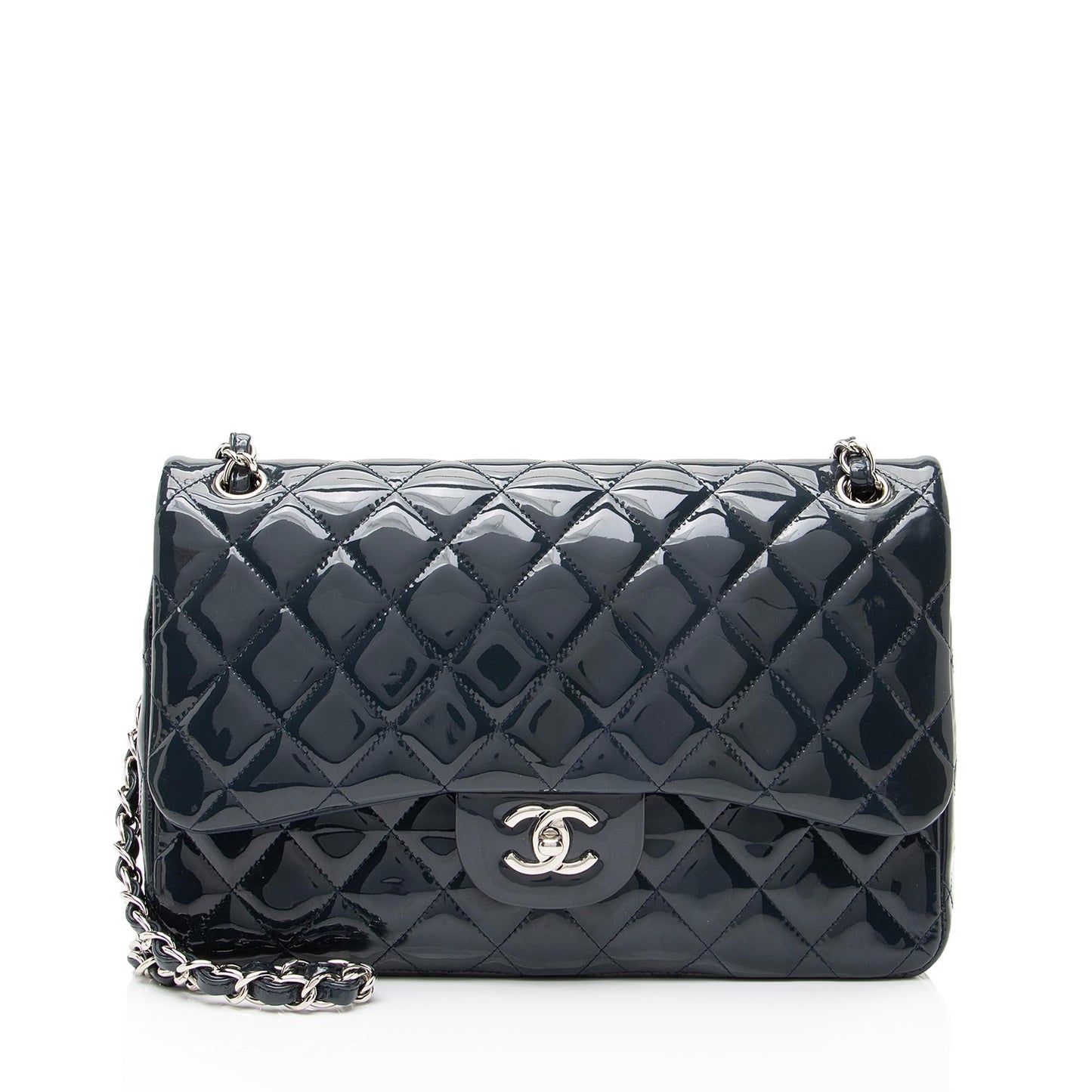 Chanel Patent Leather Classic Jumbo Double Flap Bag (SHF-23196)