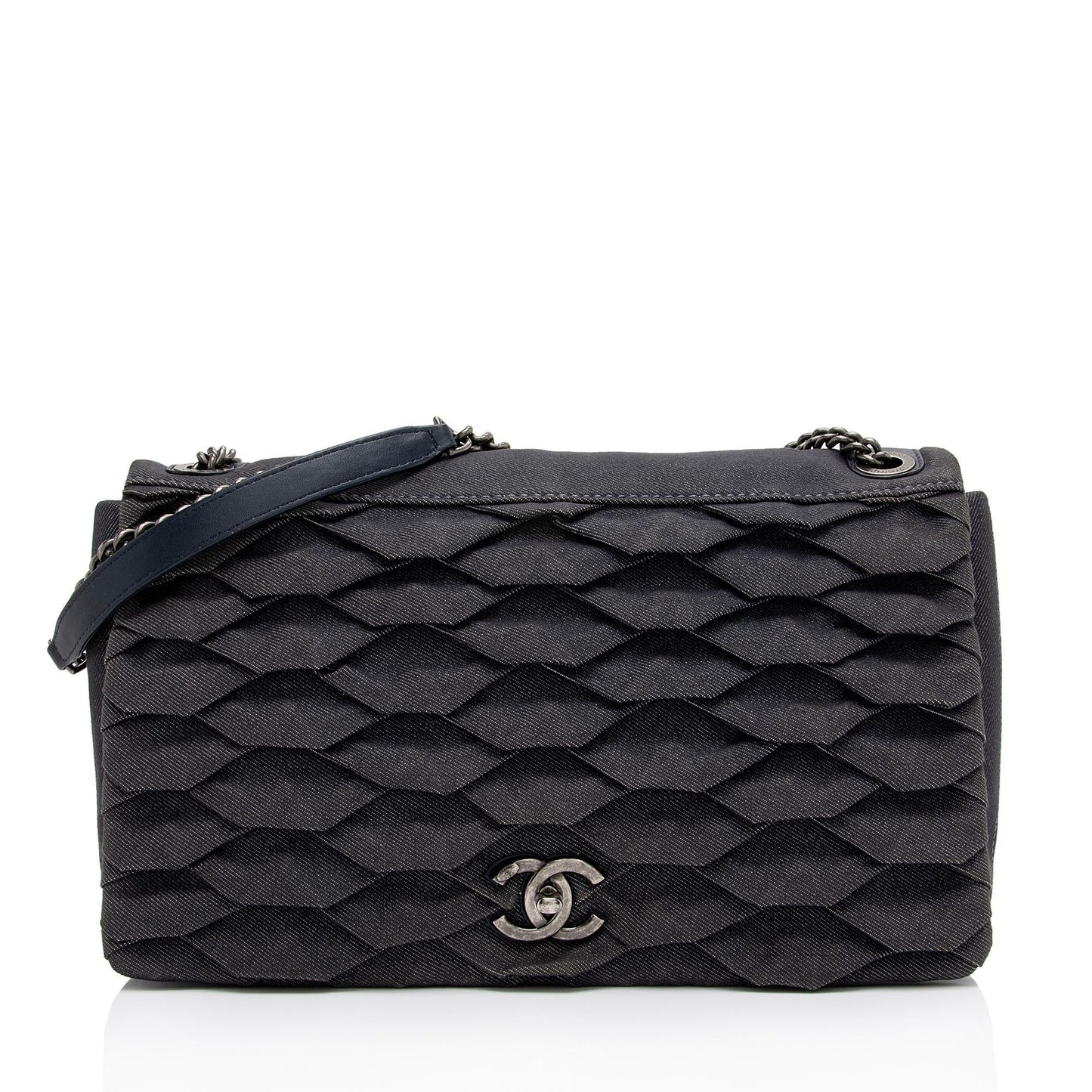 Chanel Pleated Denim Turtle Flap Bag (SHF-2bTG49)