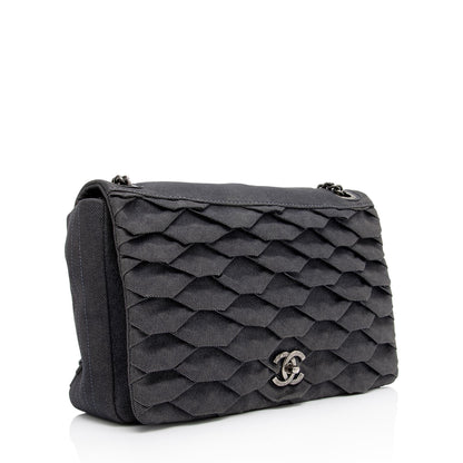 Chanel Pleated Denim Turtle Flap Bag (SHF-2bTG49)