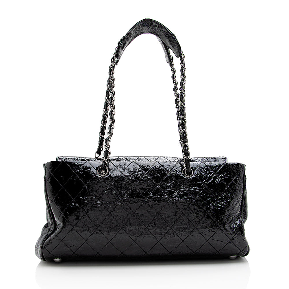 Chanel Quilted Patent Leather Ritz Flap Bag (SHF-17954)