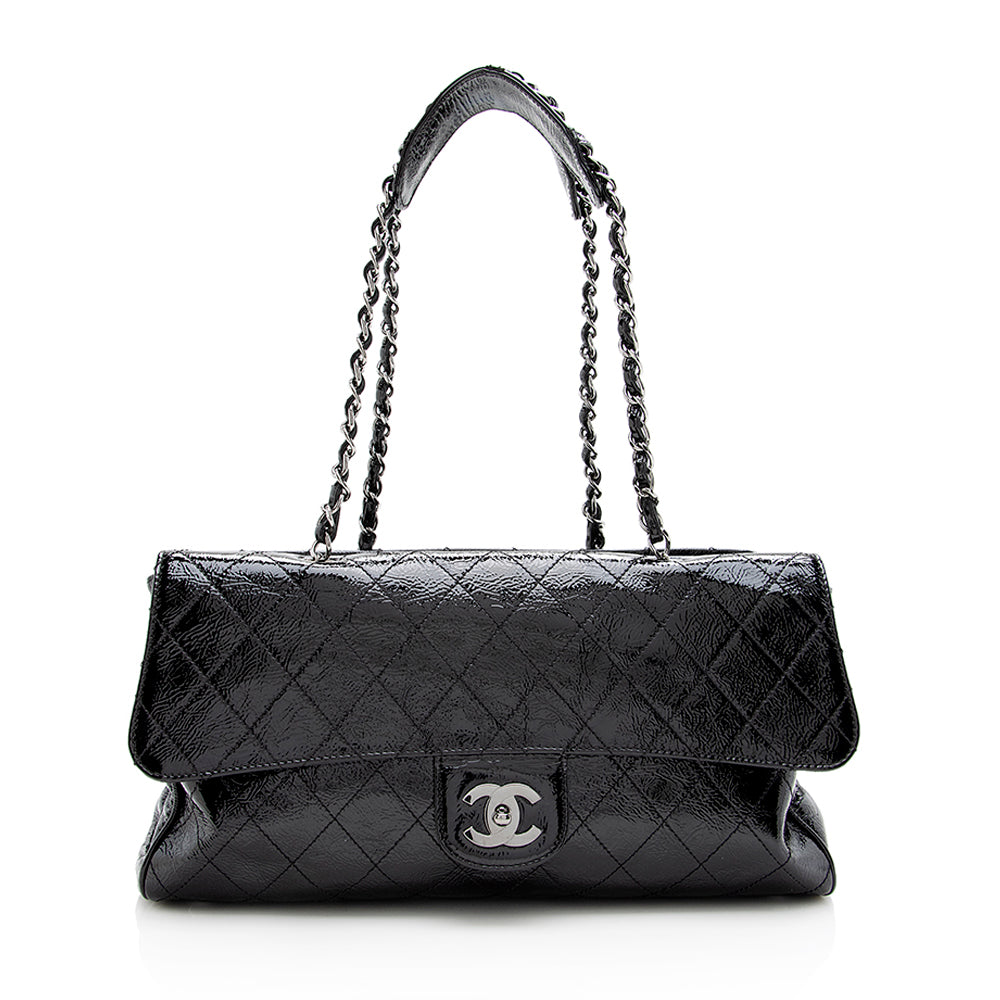 Chanel Quilted Patent Leather Ritz Flap Bag (SHF-17954)