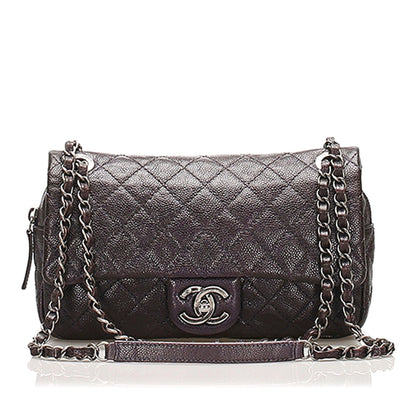 Chanel Small Classic Caviar Leather Double Flap Bag (SHG-19442)