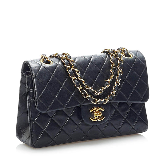 Chanel Small Classic Lambskin Leather Double Flap Bag (SHG-33958)