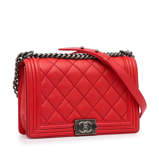 Chanel Small Lambskin Double Stitch Boy Flap (SHG-xZDUeB)