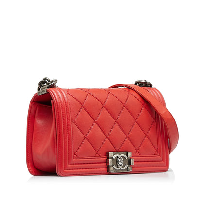 Chanel Small Lambskin Double Stitch Boy Flap (SHG-kxNHab)