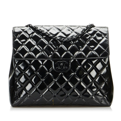 Chanel So Black Matelasse Patent Leather Single Flap Bag (SHG-eJHtIM)