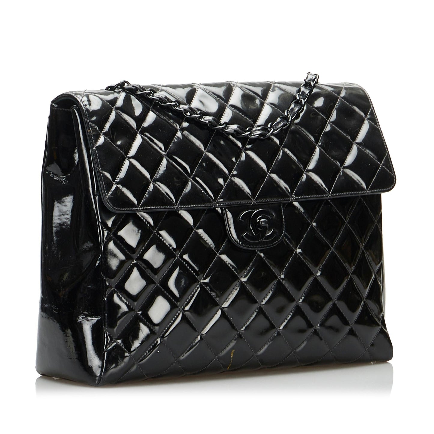 Chanel So Black Matelasse Patent Leather Single Flap Bag (SHG-eJHtIM)