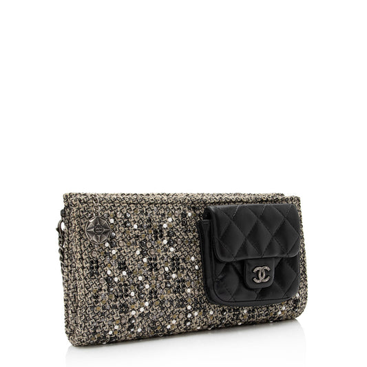 Chanel Tweed Lambskin CC Embellished Wrislet Clutch (SHF-1PtYF3)