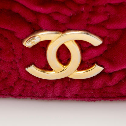 Chanel Velvet Camellia Flap Coin Purse on Chain (SHF-22731)