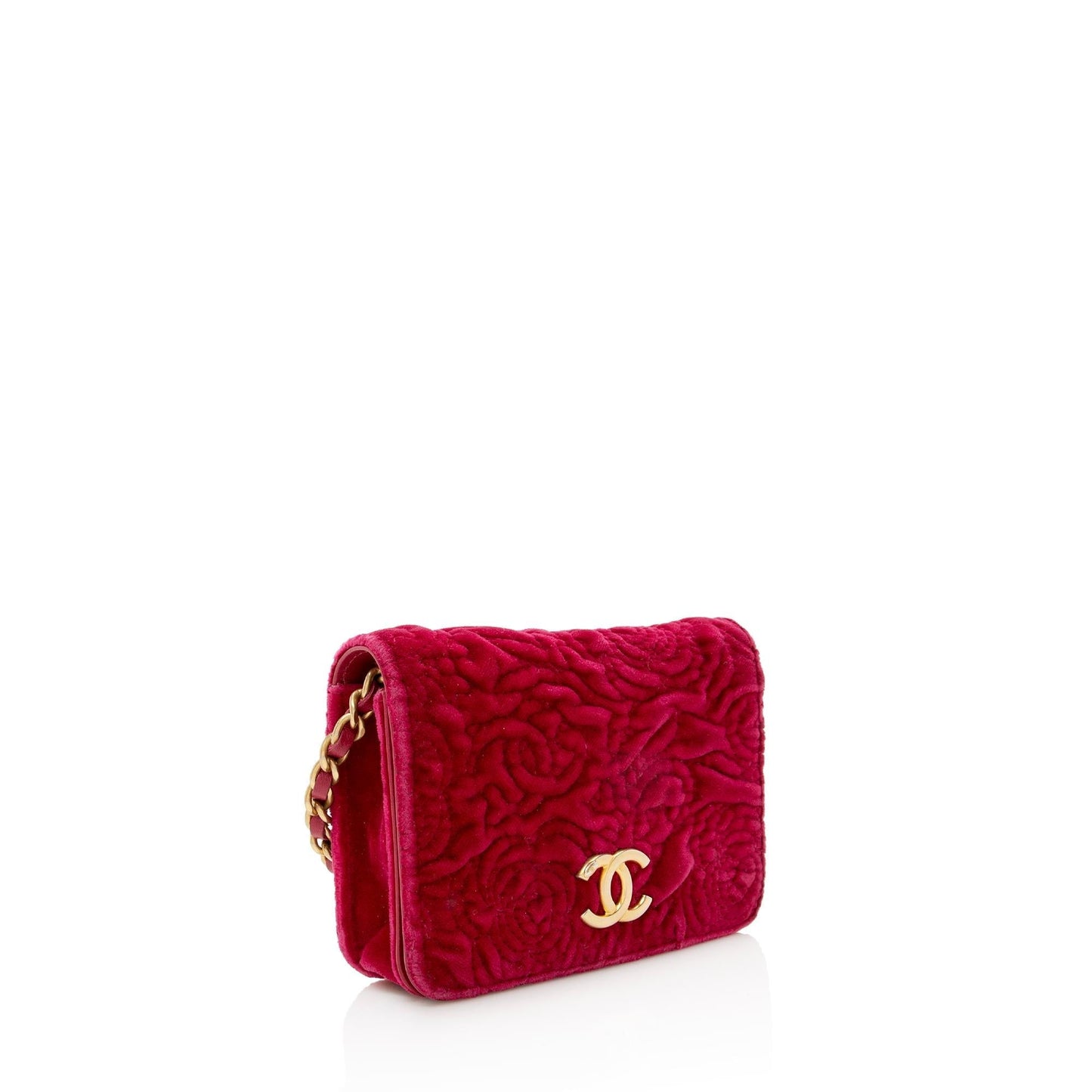 Chanel Velvet Camellia Flap Coin Purse on Chain (SHF-22731)