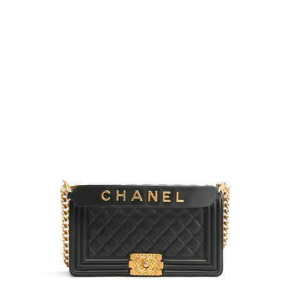 Chanel Quilted Boy Bag w/Logo Handle Black