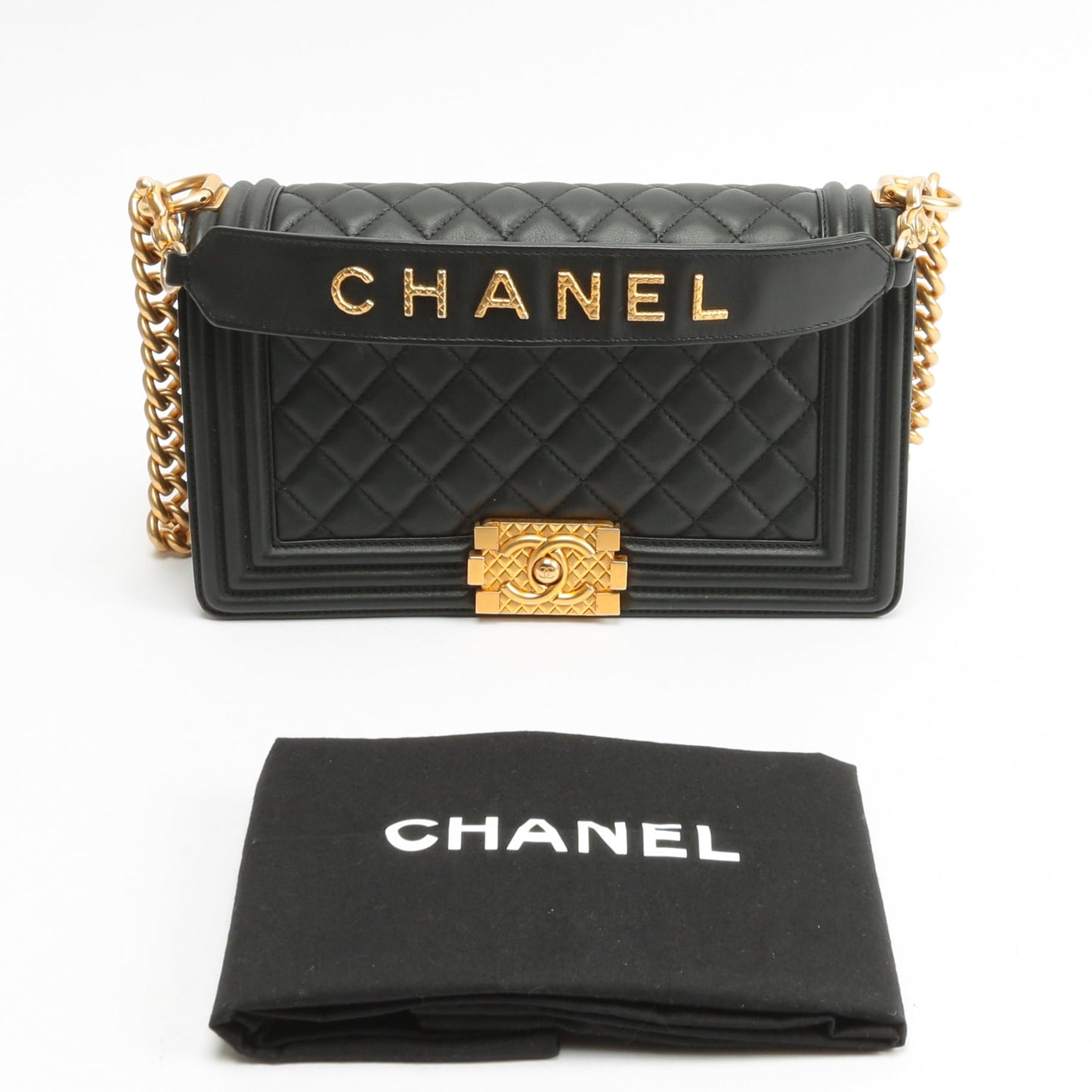 Chanel Quilted Boy Bag w/Logo Handle Black