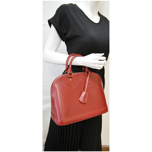 LOUIS VUITTON Alma MM Epi Leather Satchel Bag Red