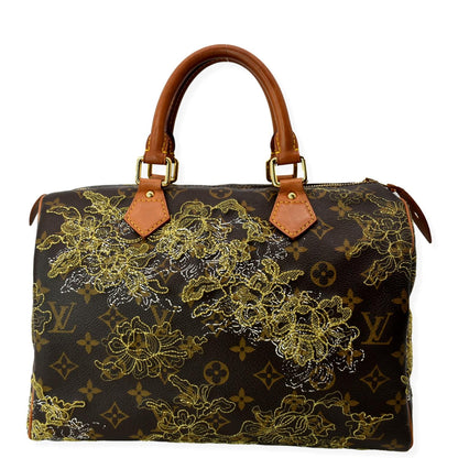 LOUIS VUITTON Dentelle Speedy 30 Monogram Canvas Satchel Bag Brown