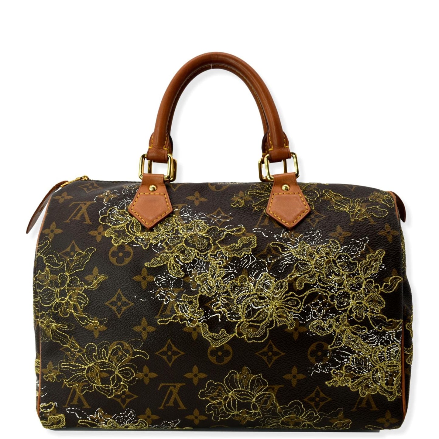 LOUIS VUITTON Dentelle Speedy 30 Monogram Canvas Satchel Bag Brown