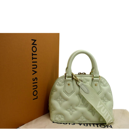 LOUIS VUITTON Alma BB Bubblegram Quilted Leather Satchel Crossbody Bag Green