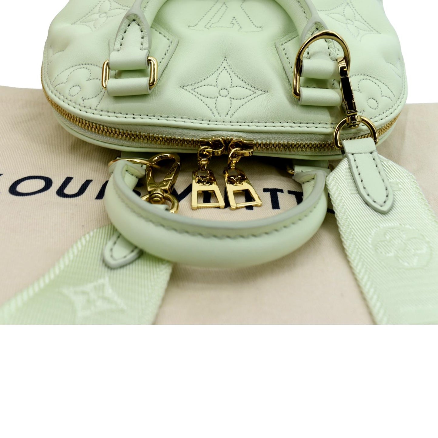 LOUIS VUITTON Alma BB Bubblegram Quilted Leather Satchel Crossbody Bag Green