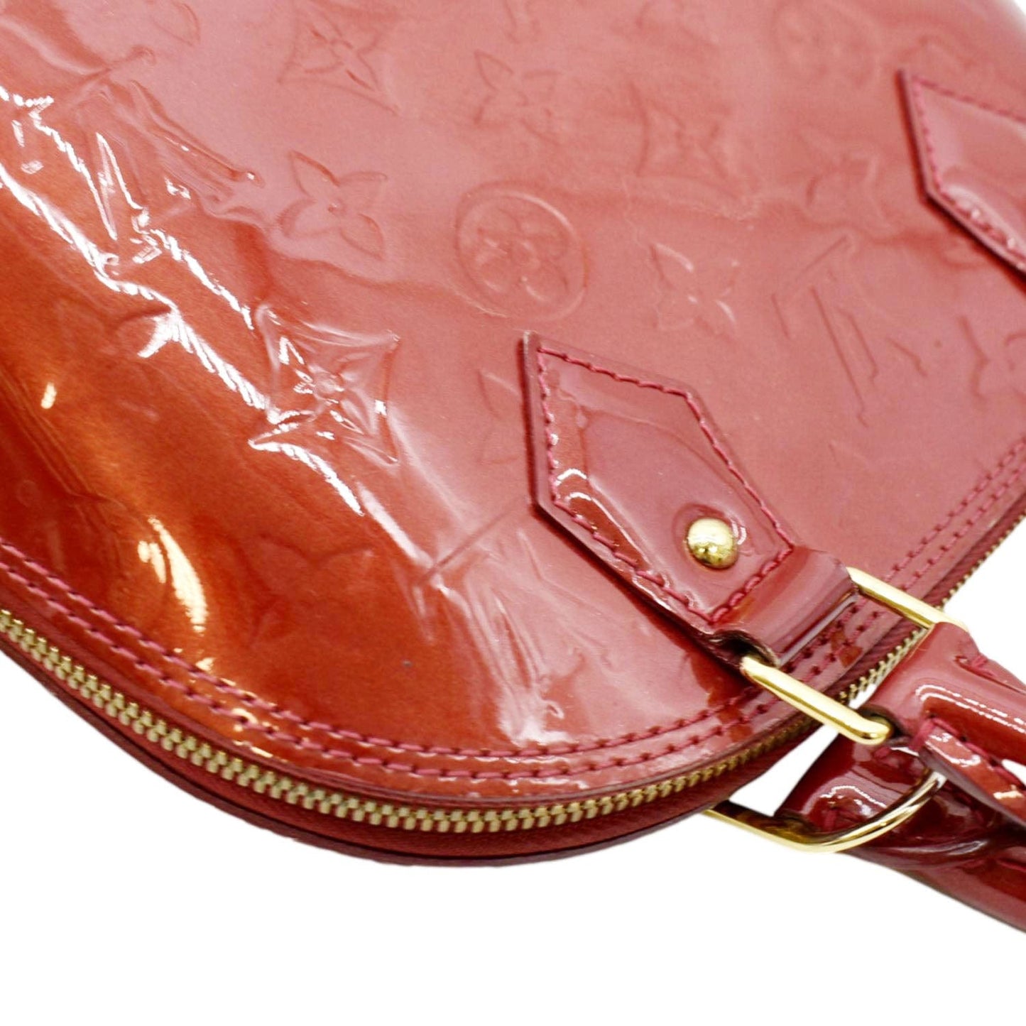 LOUIS VUITTON Alma BB Monogram Patent Leather Satchel Crossbody Bag Red