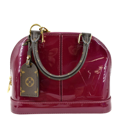 LOUIS VUITTON Alma Lisse Leather Satchel Crossbody Bag Red