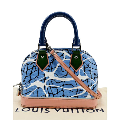 LOUIS VUITTON Alma BB Aqua Print Epi Leather Satchel Crossbody Bag Blue