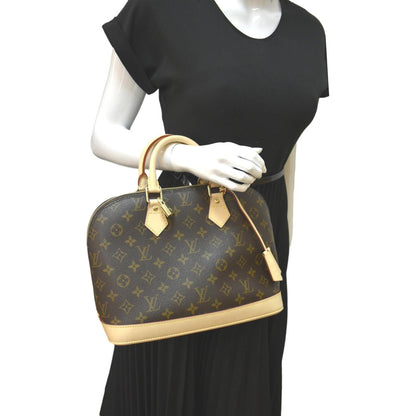 LOUIS VUITTON Alma PM Monogram Canvas Satchel Bag Brown