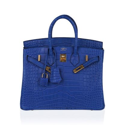 Hermes Birkin 25 Bag Blue Zellige Matte Alligator Gold Hardware