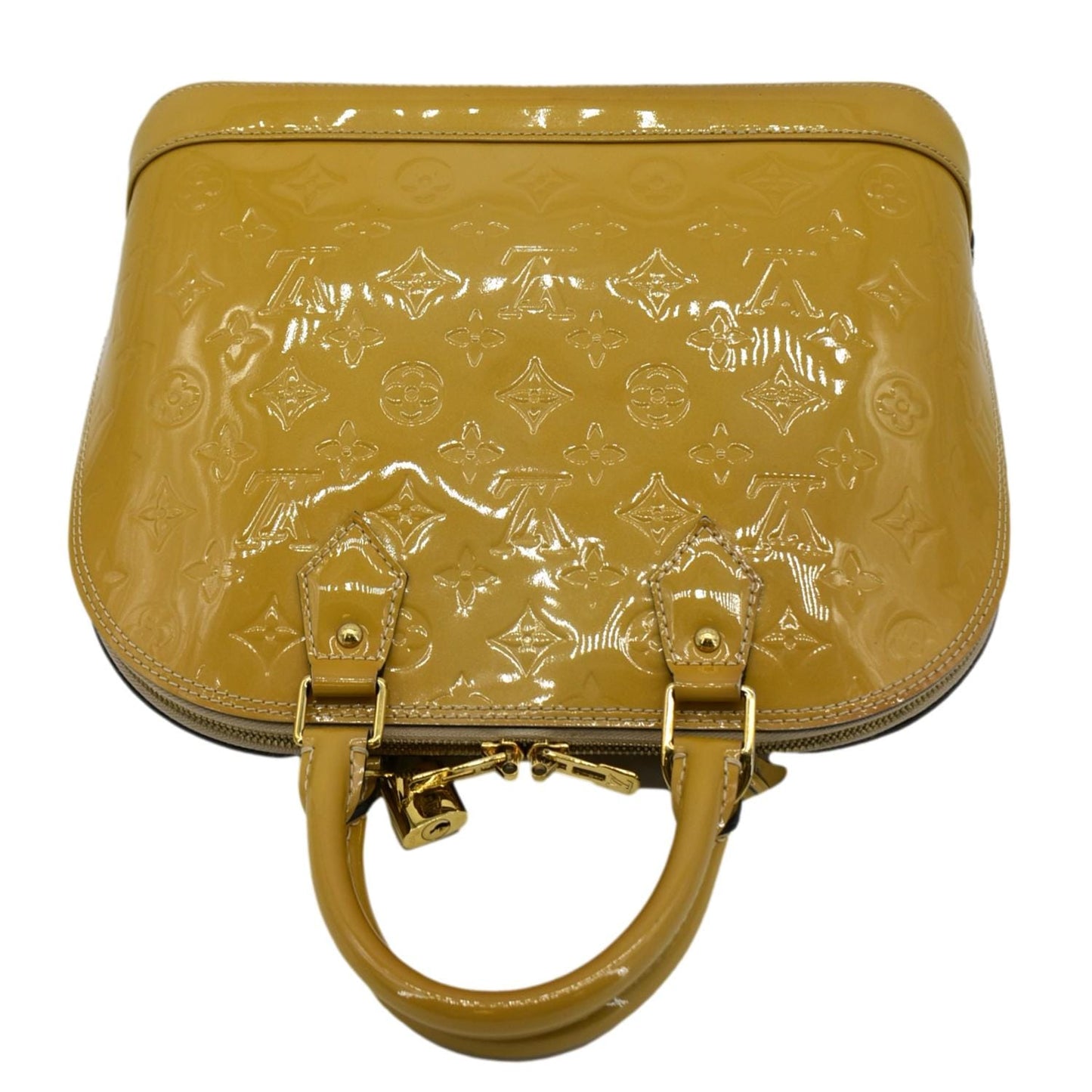 LOUIS VUITTON Alma PM Monogram Vernis Satchel Bag Yellow