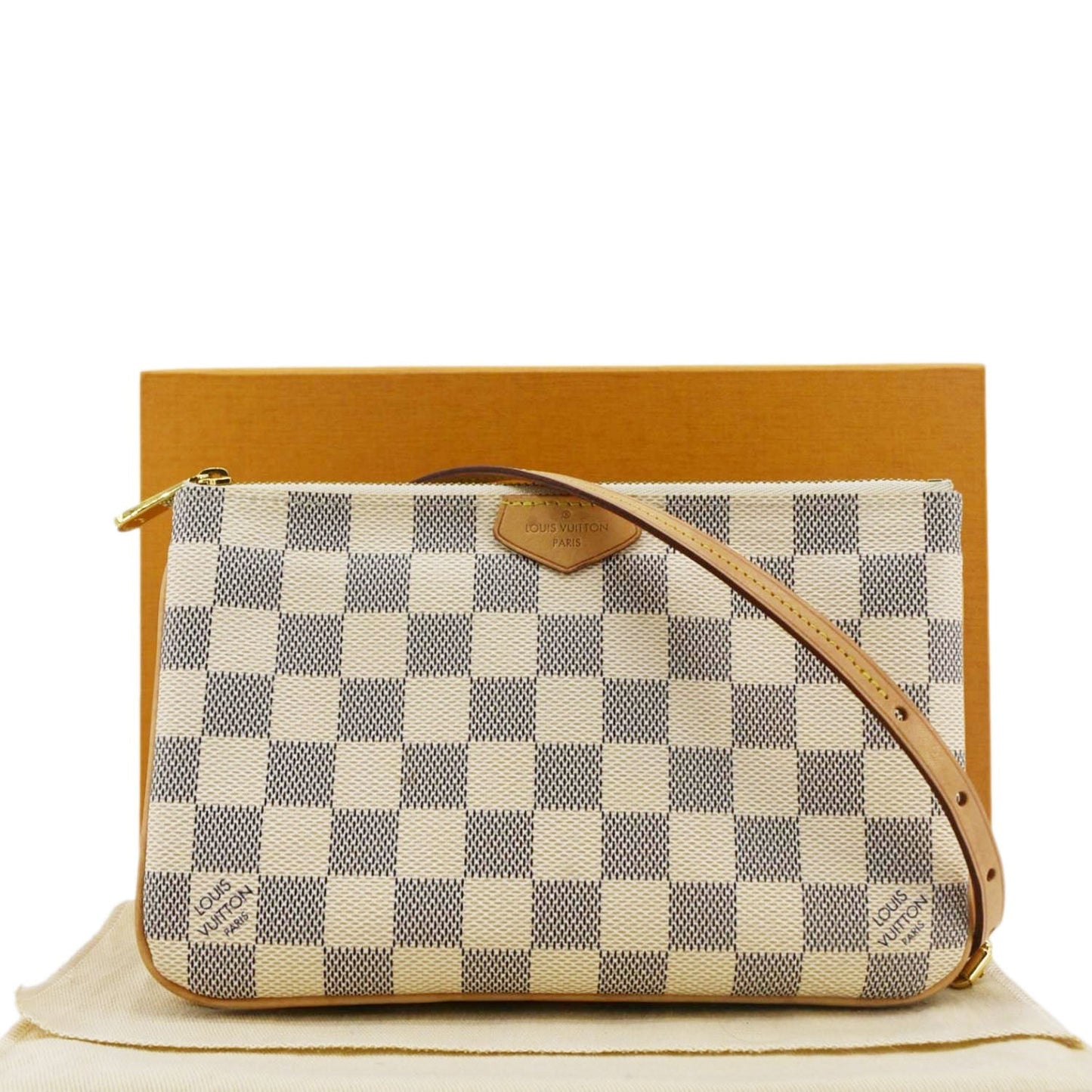 LOUIS VUITTON Double Zip Pochette Damier Azur Crossbody Bag Rose Ballerine