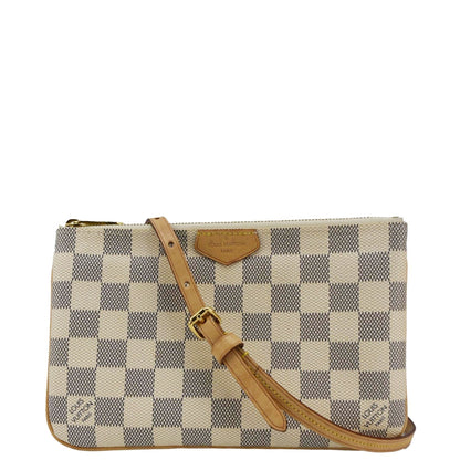 LOUIS VUITTON Double Zip Pochette Damier Azur Crossbody Bag Rose Ballerine