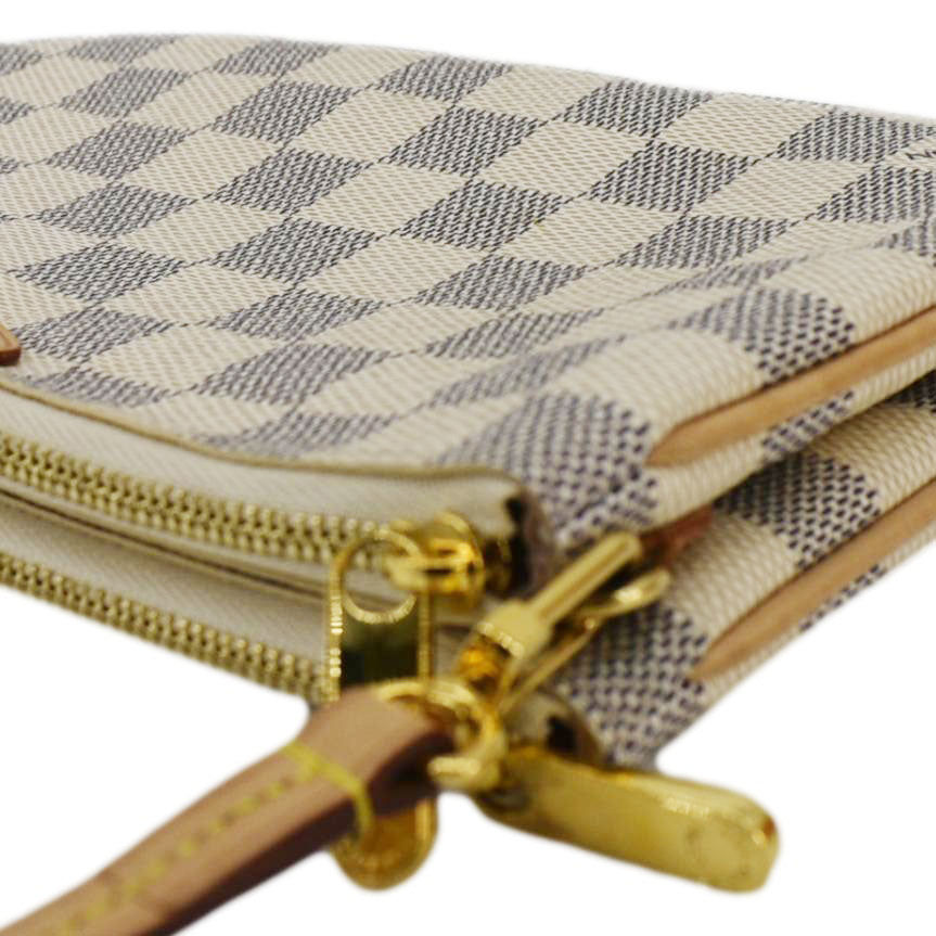 LOUIS VUITTON Double Zip Pochette Damier Azur Crossbody Bag Rose Ballerine