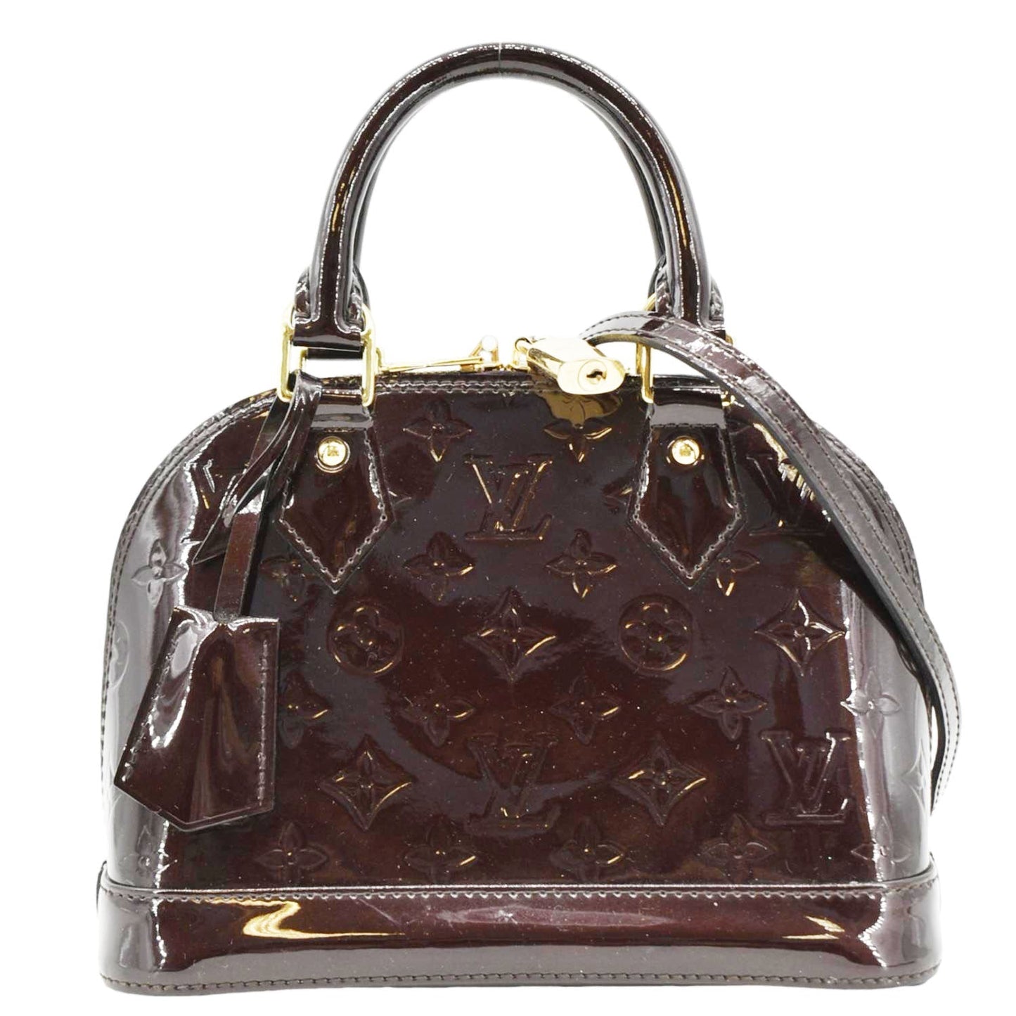 LOUIS VUITTON Alma BB Monogram Vernis Satchel Bag Dark Purple