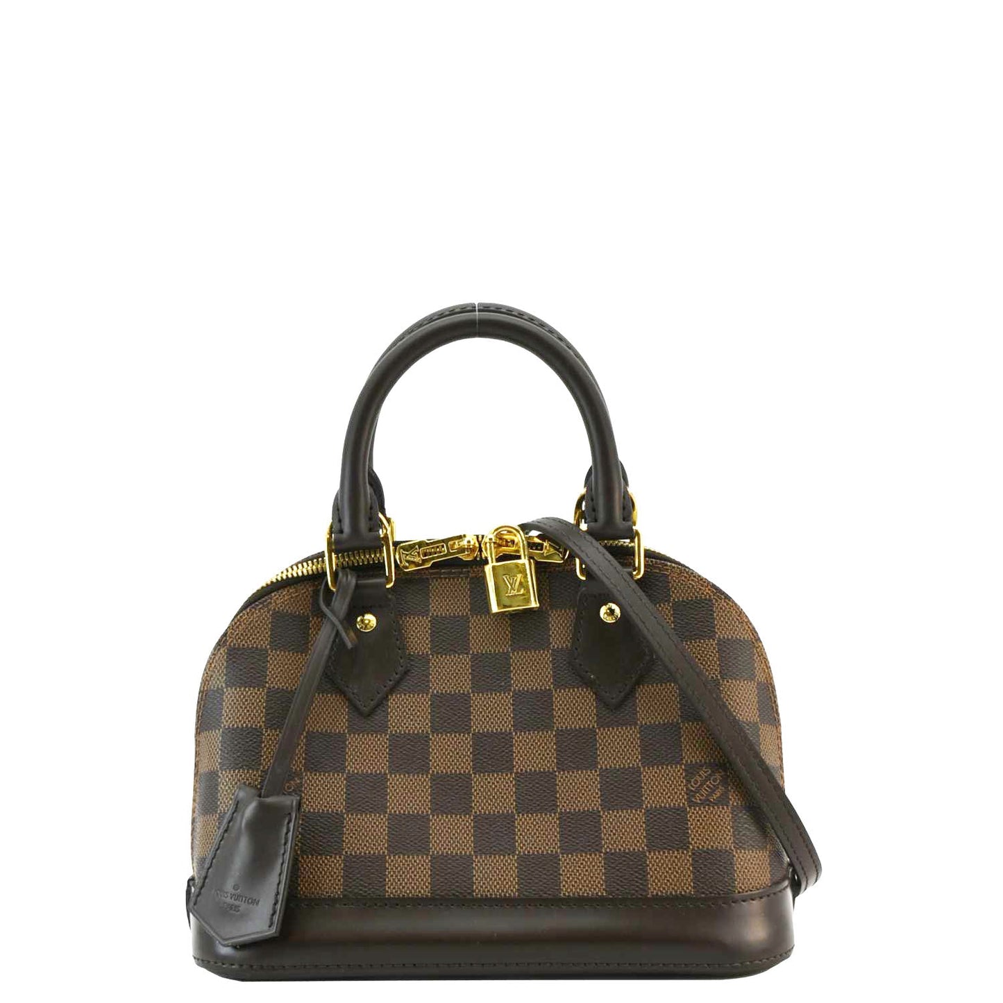 LOUIS VUITTON Alma BB Damier Ebene Satchel Bag Brown