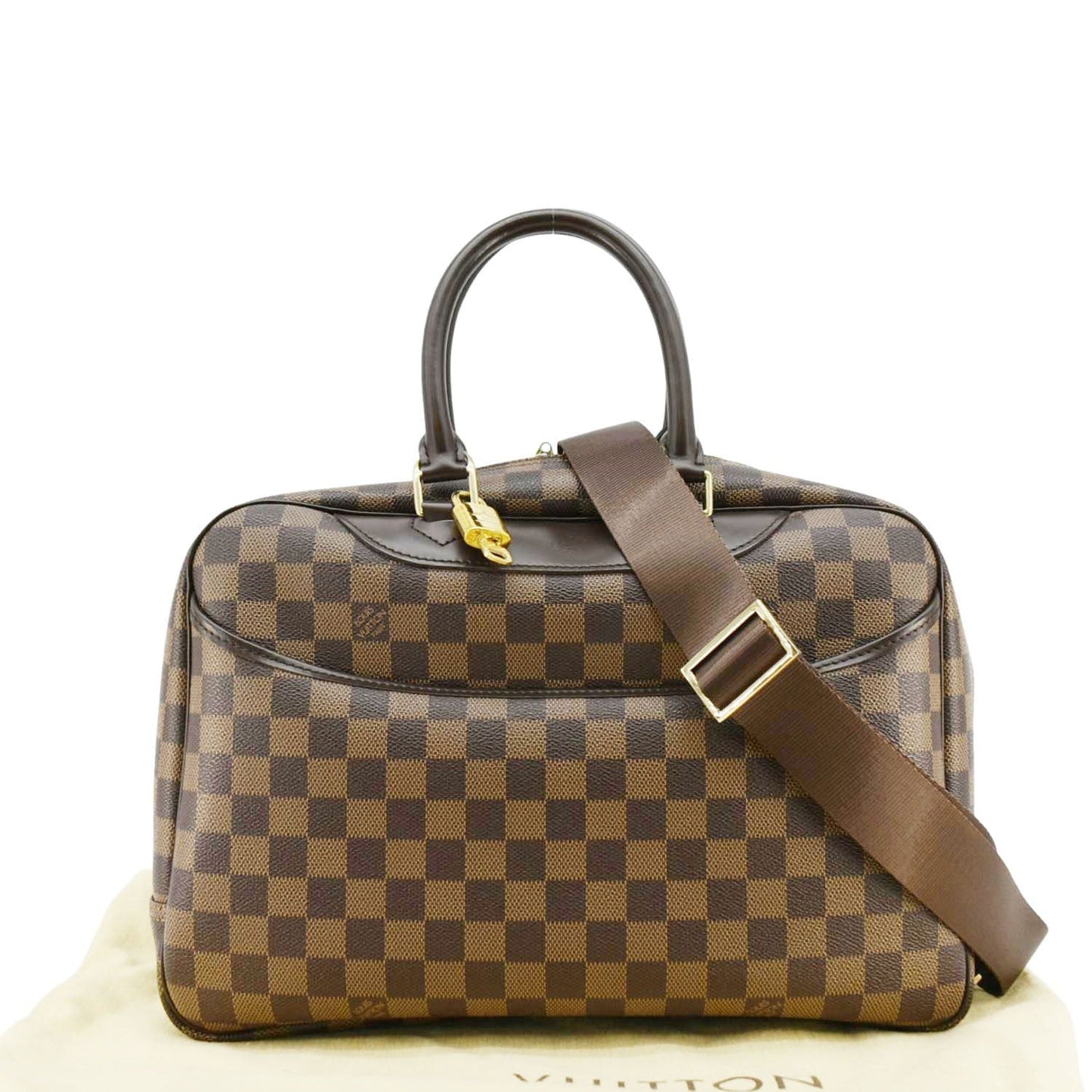 LOUIS VUITTON Deauville Damier Ebene Satchel Bag Brown