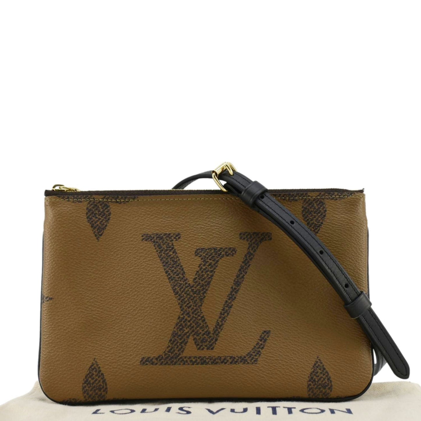 LOUIS VUITTON Double Zip Pochette Giant Monogram Reverse Canvas Crossbody Bag Brown