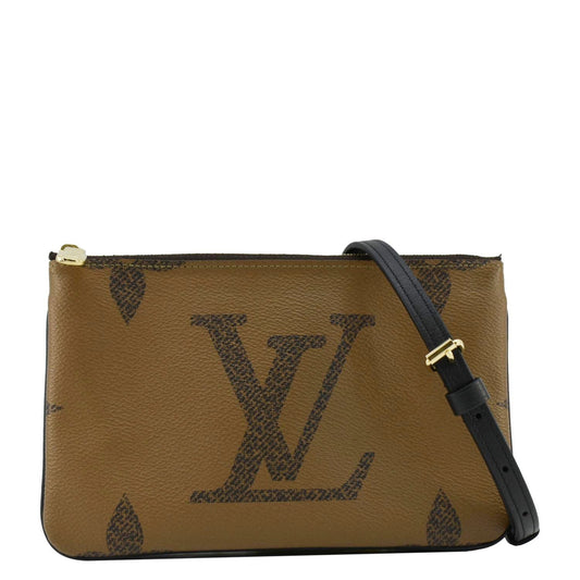 LOUIS VUITTON Double Zip Pochette Giant Monogram Reverse Canvas Crossbody Bag Brown