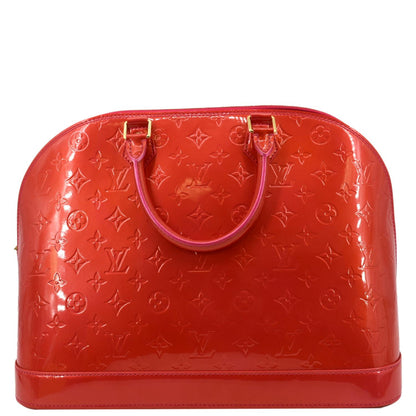 LOUIS VUITTON Alma GM Monogram Vernis Leather Satchel Bag Red