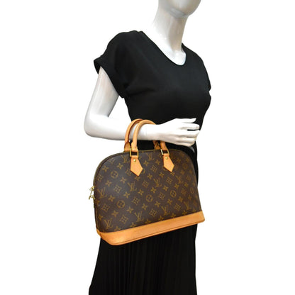 LOUIS VUITTON Alma PM Monogram Canvas Satchel Bag Brown