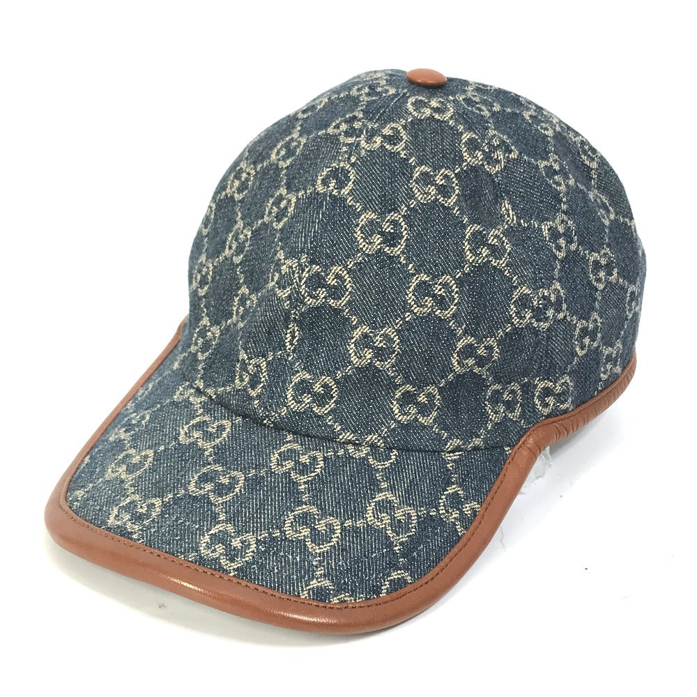 GUCCI cap 656206 GG canvas Navy denim GG logo Women M 58cm Secondhand