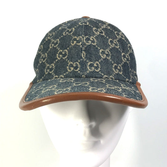 GUCCI cap 656206 GG canvas Navy denim GG logo Women M 58cm Secondhand