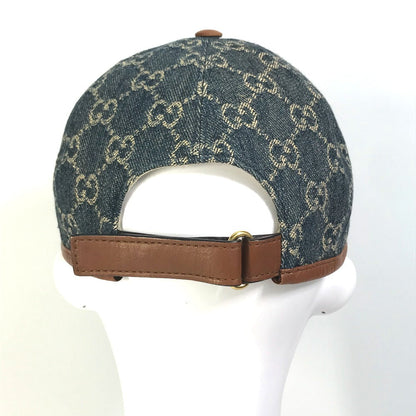 GUCCI cap 656206 GG canvas Navy denim GG logo Women M 58cm Secondhand